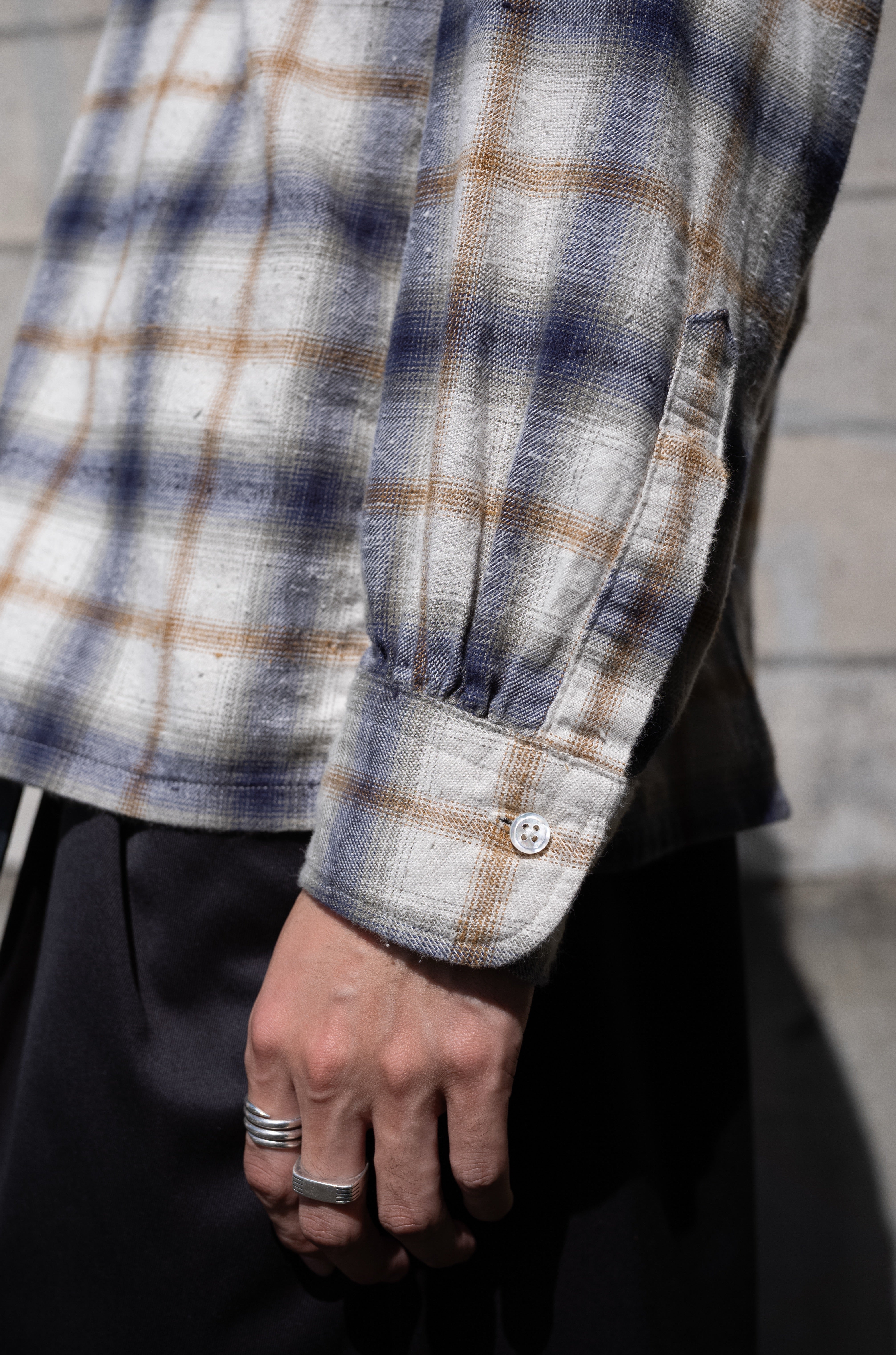 Brushed Nep Check Open-Collar Shirt〔MILK BASE〕