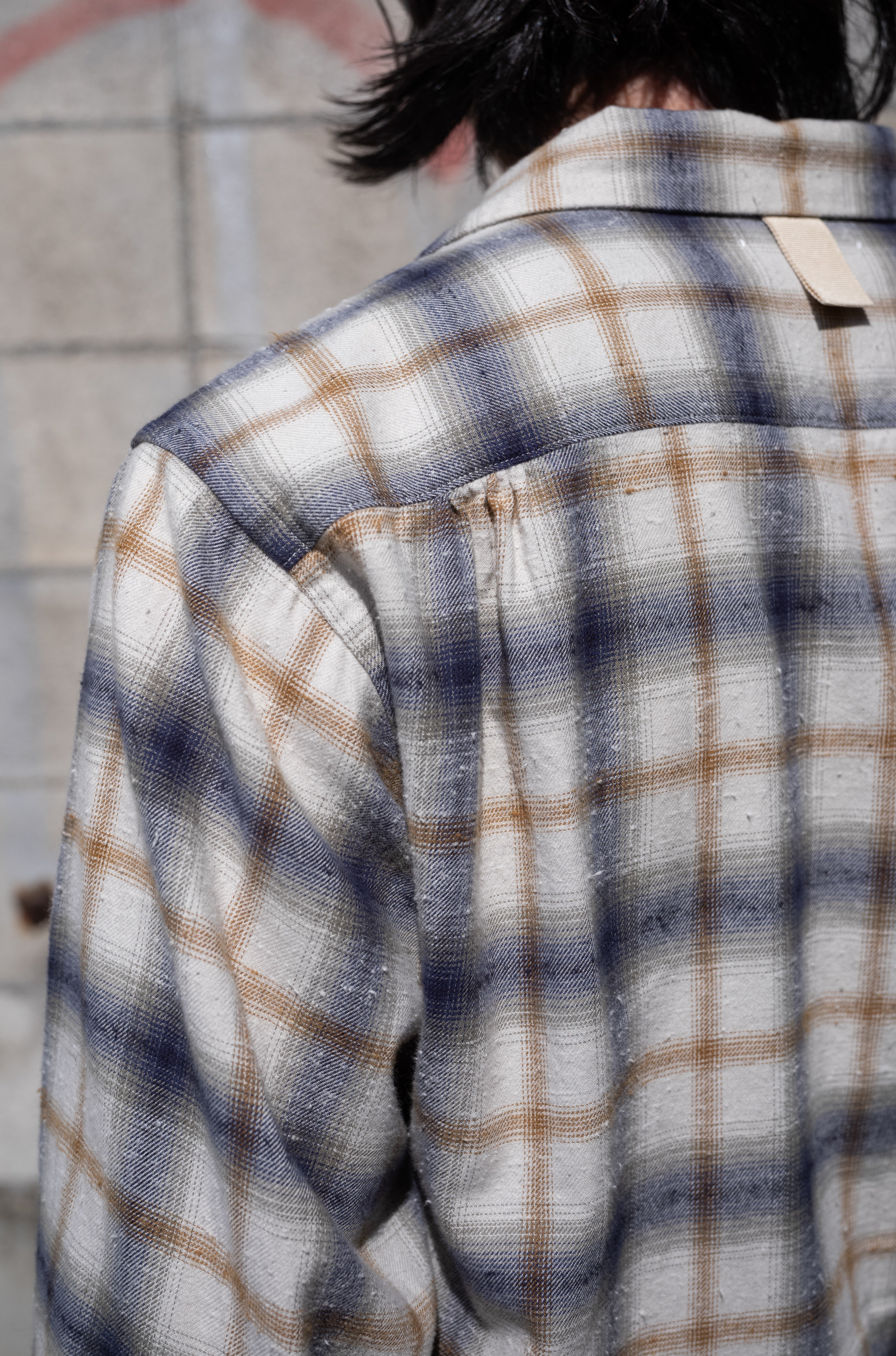 Brushed Nep Check Open-Collar Shirt〔MILK BASE〕