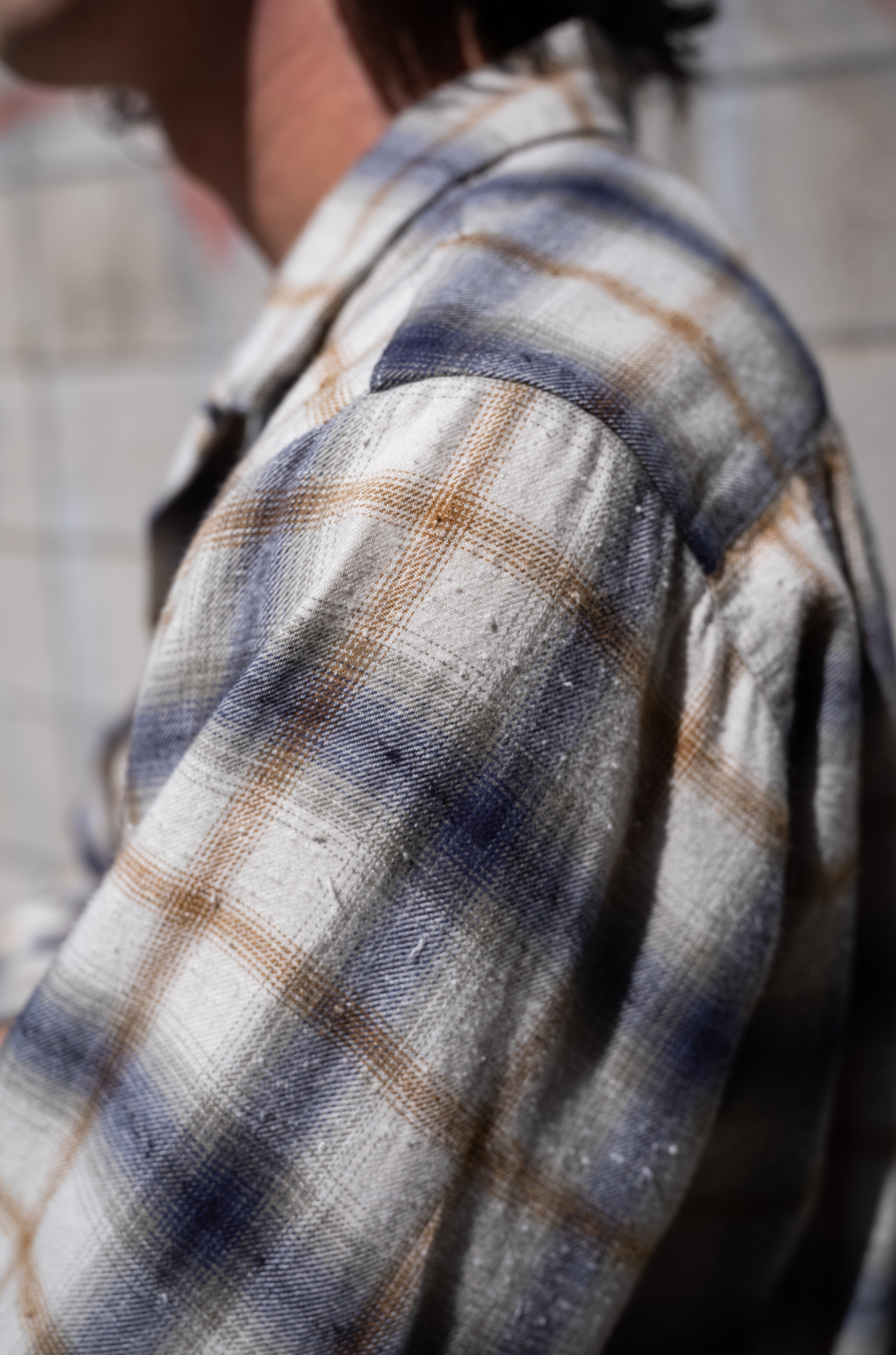 Brushed Nep Check Open-Collar Shirt〔MILK BASE〕
