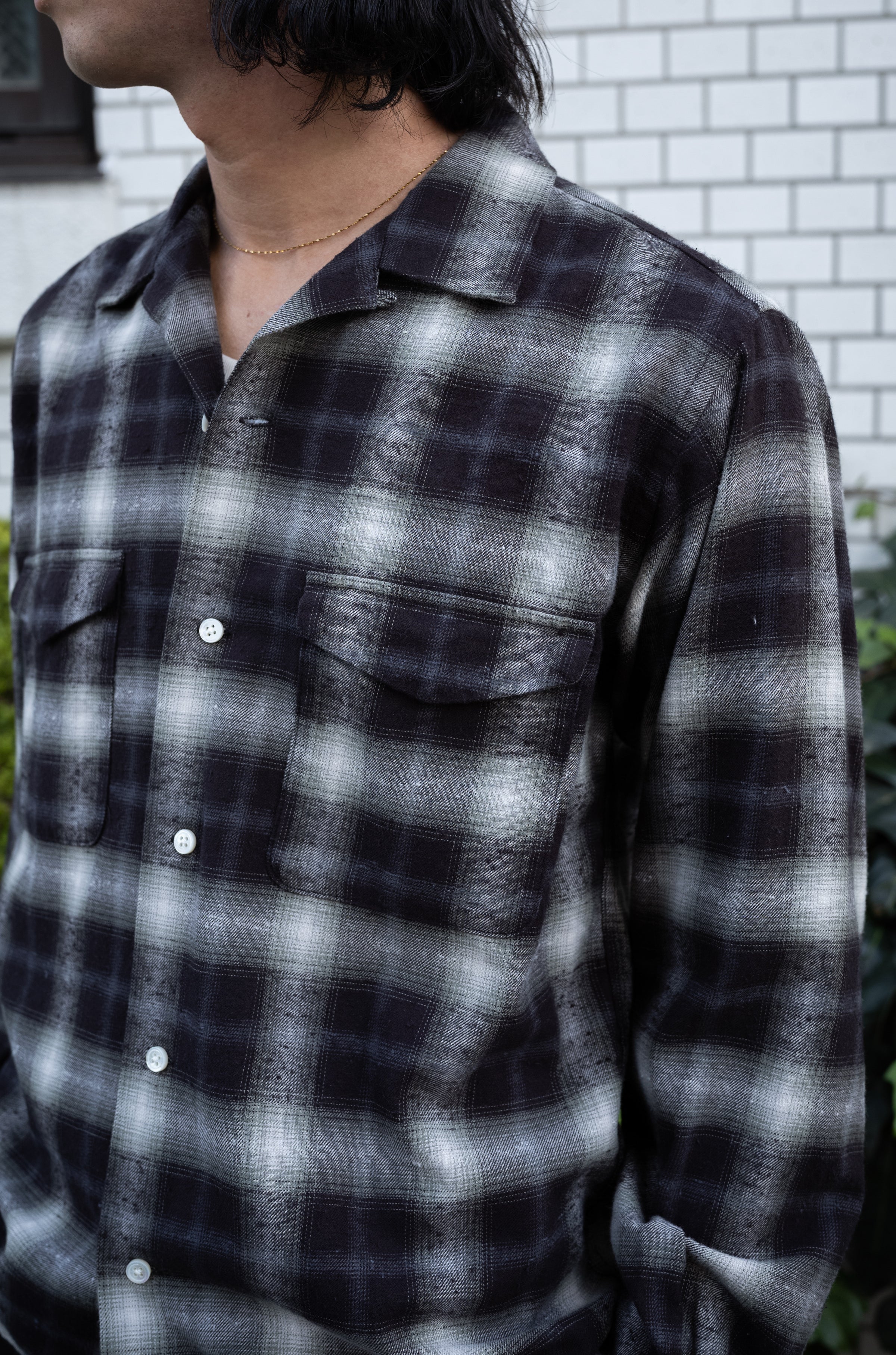 Brushed Nep Check Open Collar Shirt | cliché
