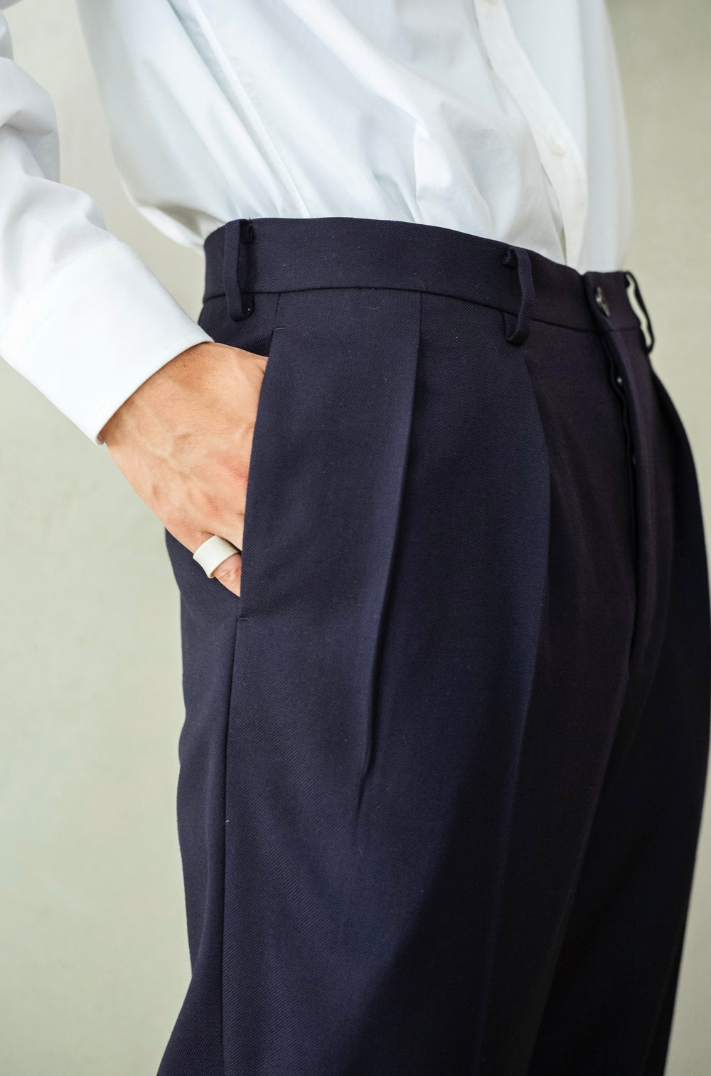 Fine Garbadine French Trousers 〔NAVY〕