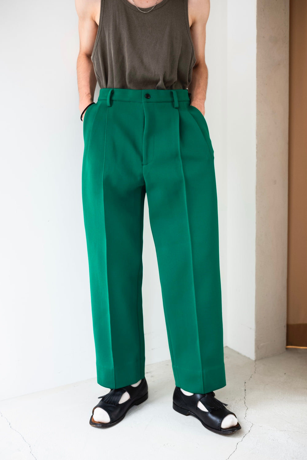 パンツ high count knit pin tuck wide trousers stein HIGH COUNT KNIT PIN TUCK WIDE TROUSERS - tity