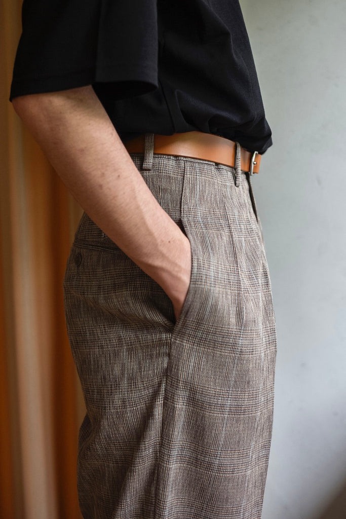 TUCKED WIDE PANTS 〔BROWN CHECK〕