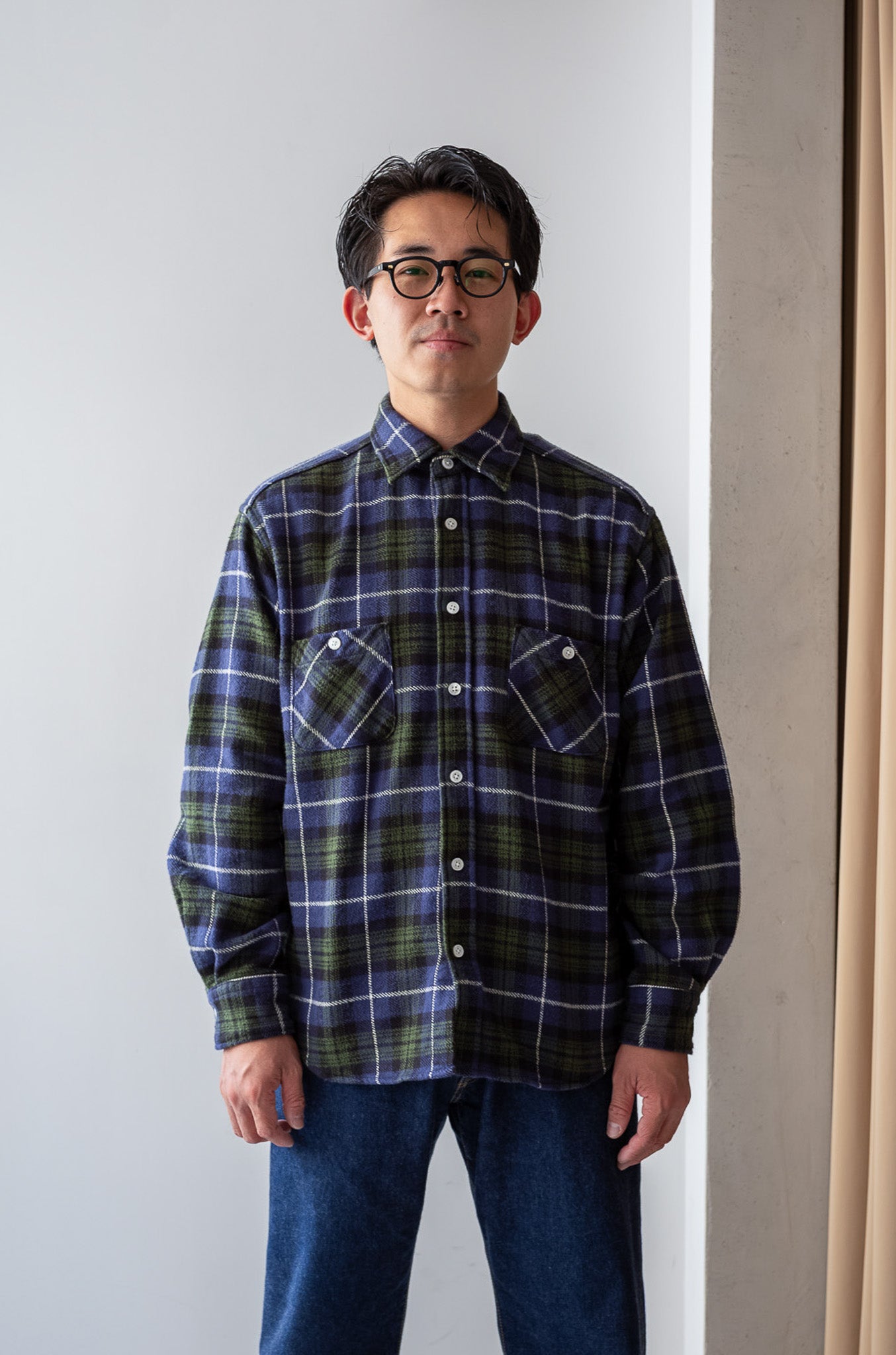 Rough Flannel Shirt 〔GREEN BASE〕