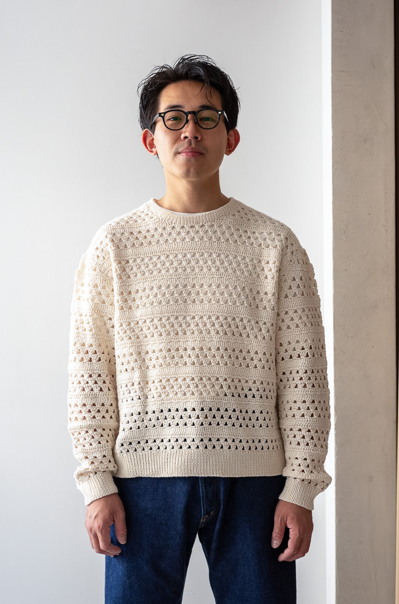 Crochet Horizontal Stripe Pullover〔MILK〕
