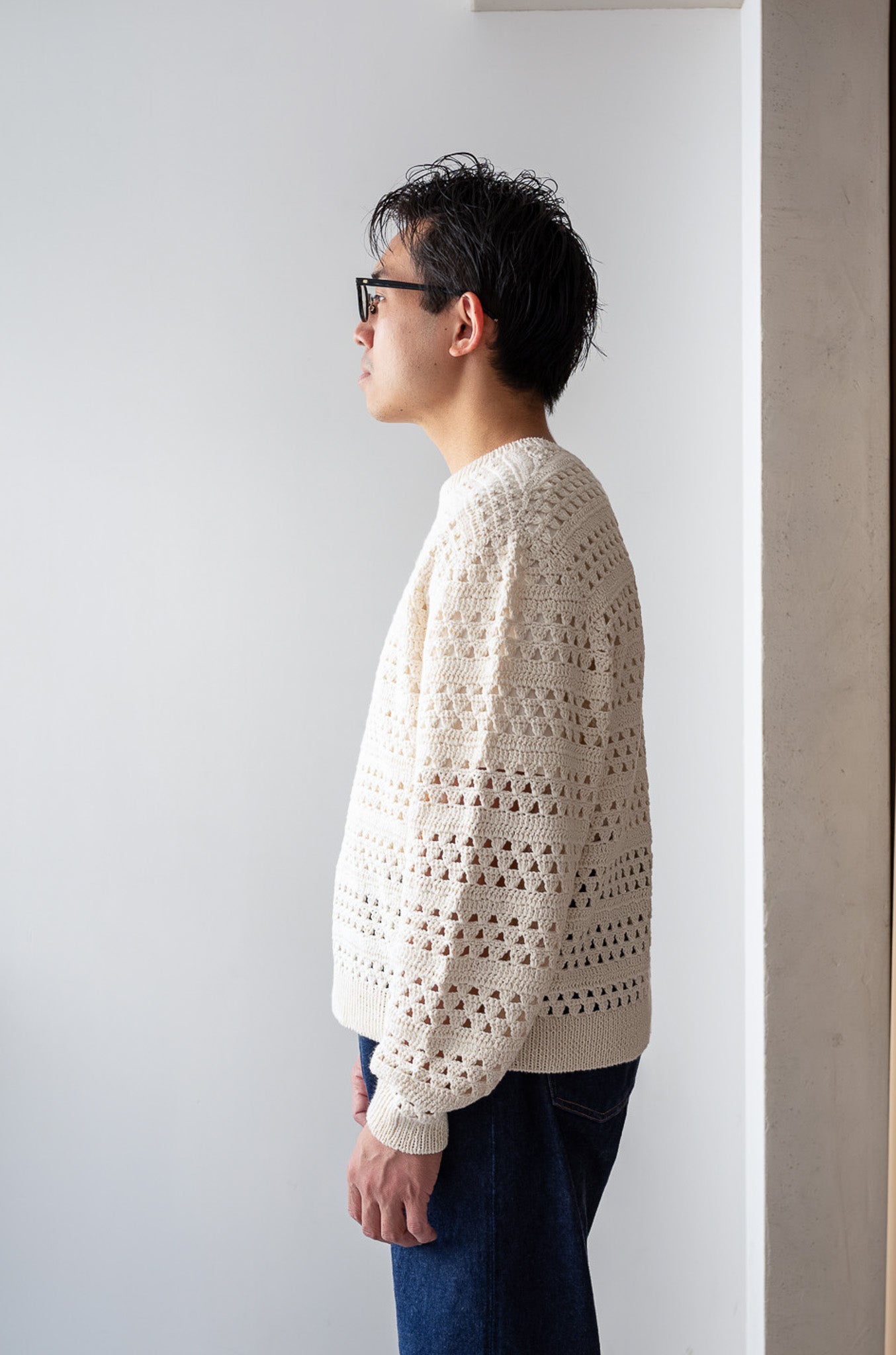 Crochet Horizontal Stripe Pullover〔MILK〕