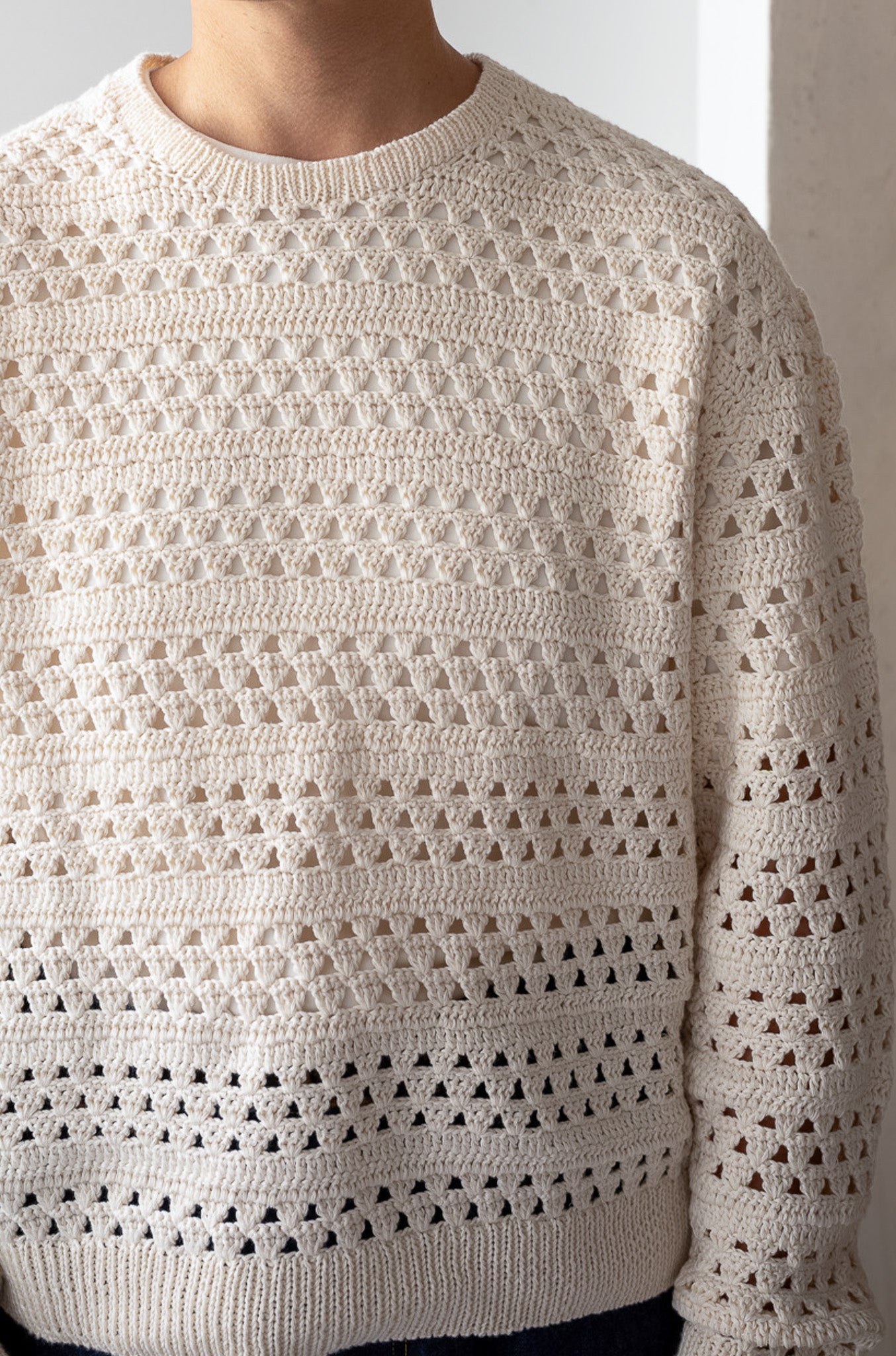 Crochet Horizontal Stripe Pullover〔MILK〕