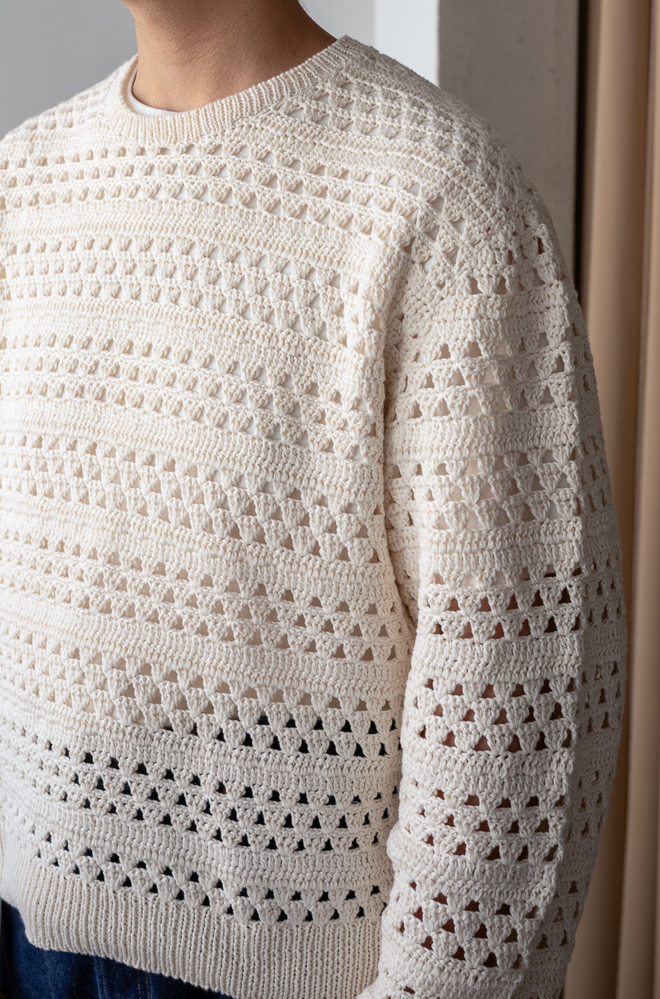 Crochet Horizontal Stripe Pullover〔MILK〕