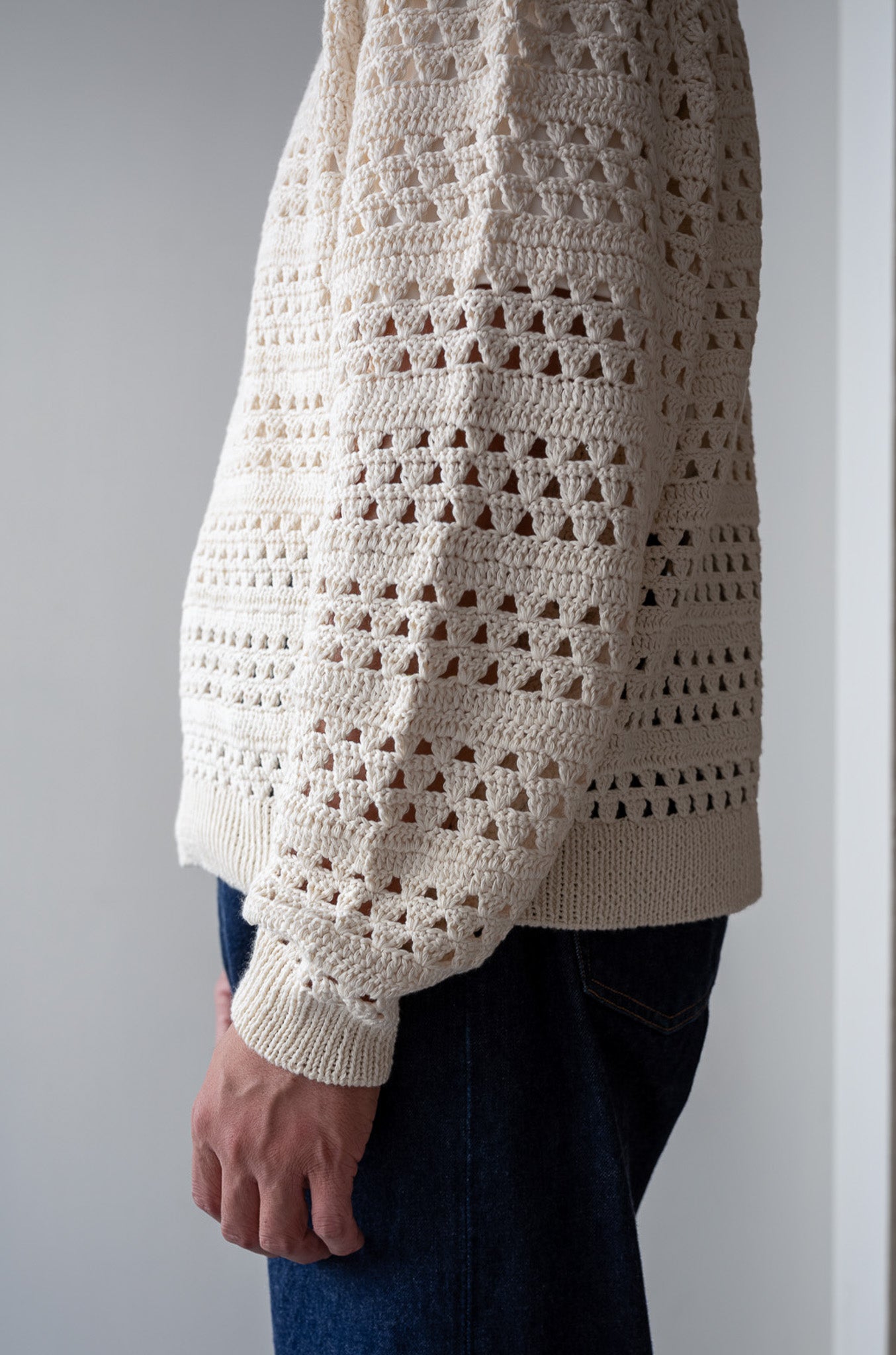 Crochet Horizontal Stripe Pullover〔MILK〕