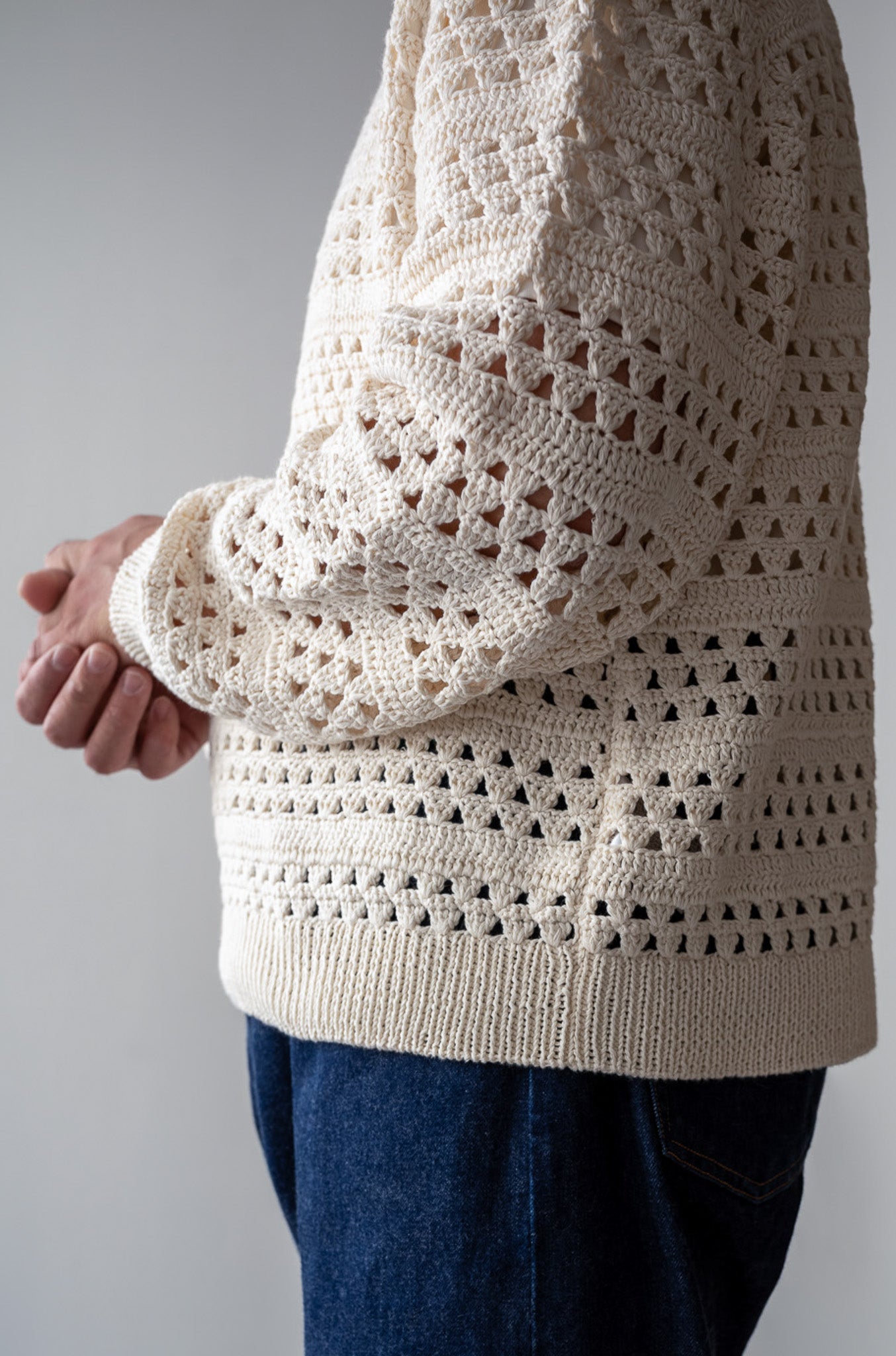 Crochet Horizontal Stripe Pullover〔MILK〕