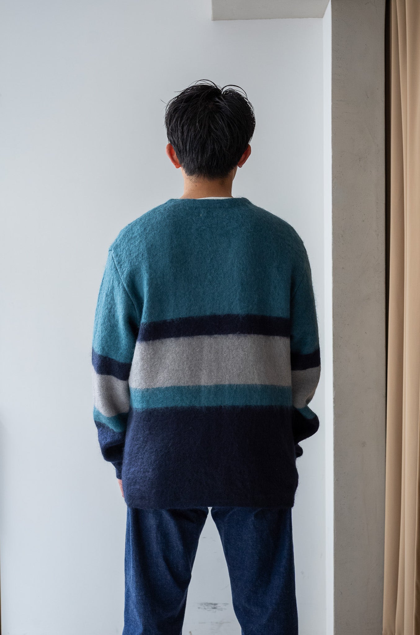 Stupid Shaggy Panel Cardigan〔NAVY BASE〕