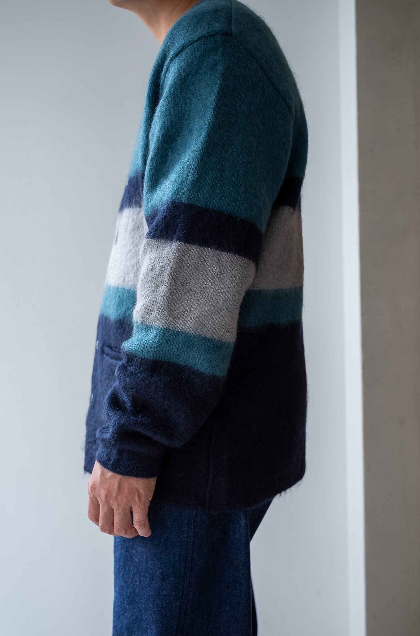 Stupid Shaggy Panel Cardigan〔NAVY BASE〕