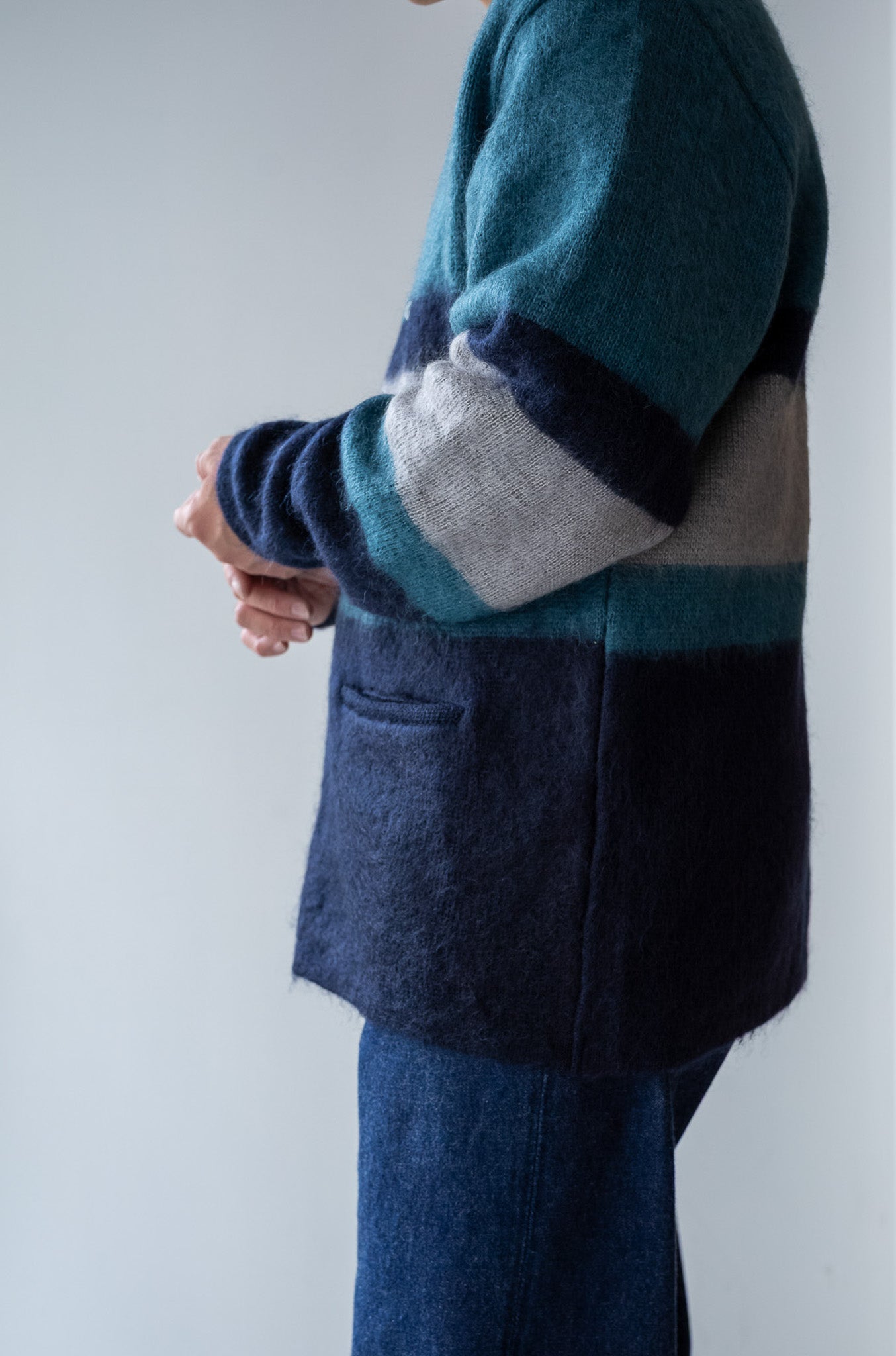 Stupid Shaggy Panel Cardigan〔NAVY BASE〕