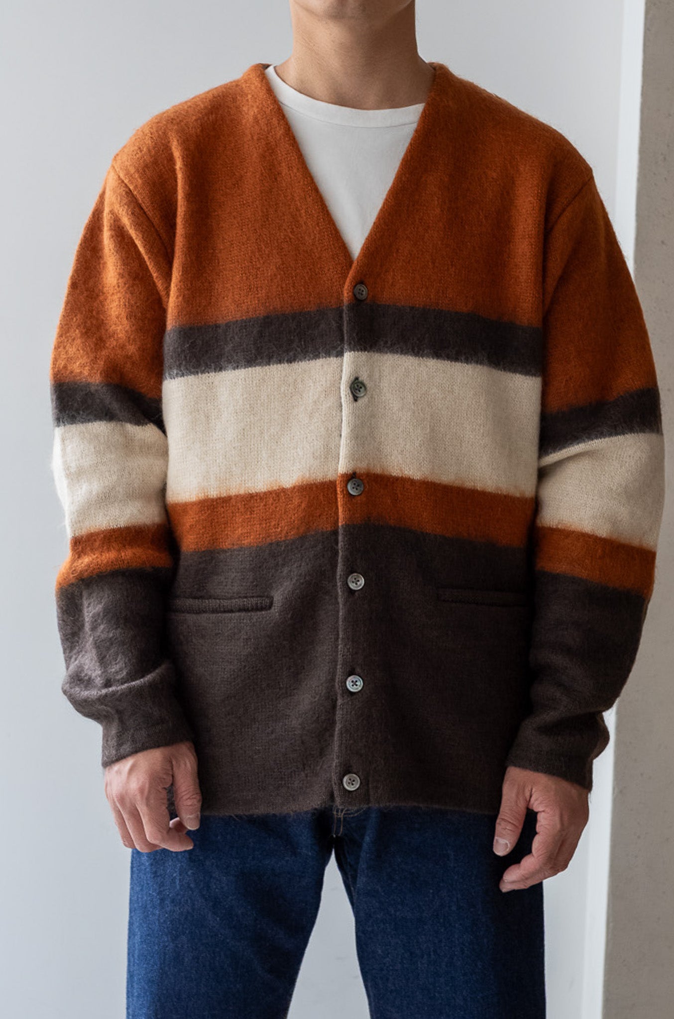 Stupid Shaggy Panel Cardigan〔BROWN BASE〕