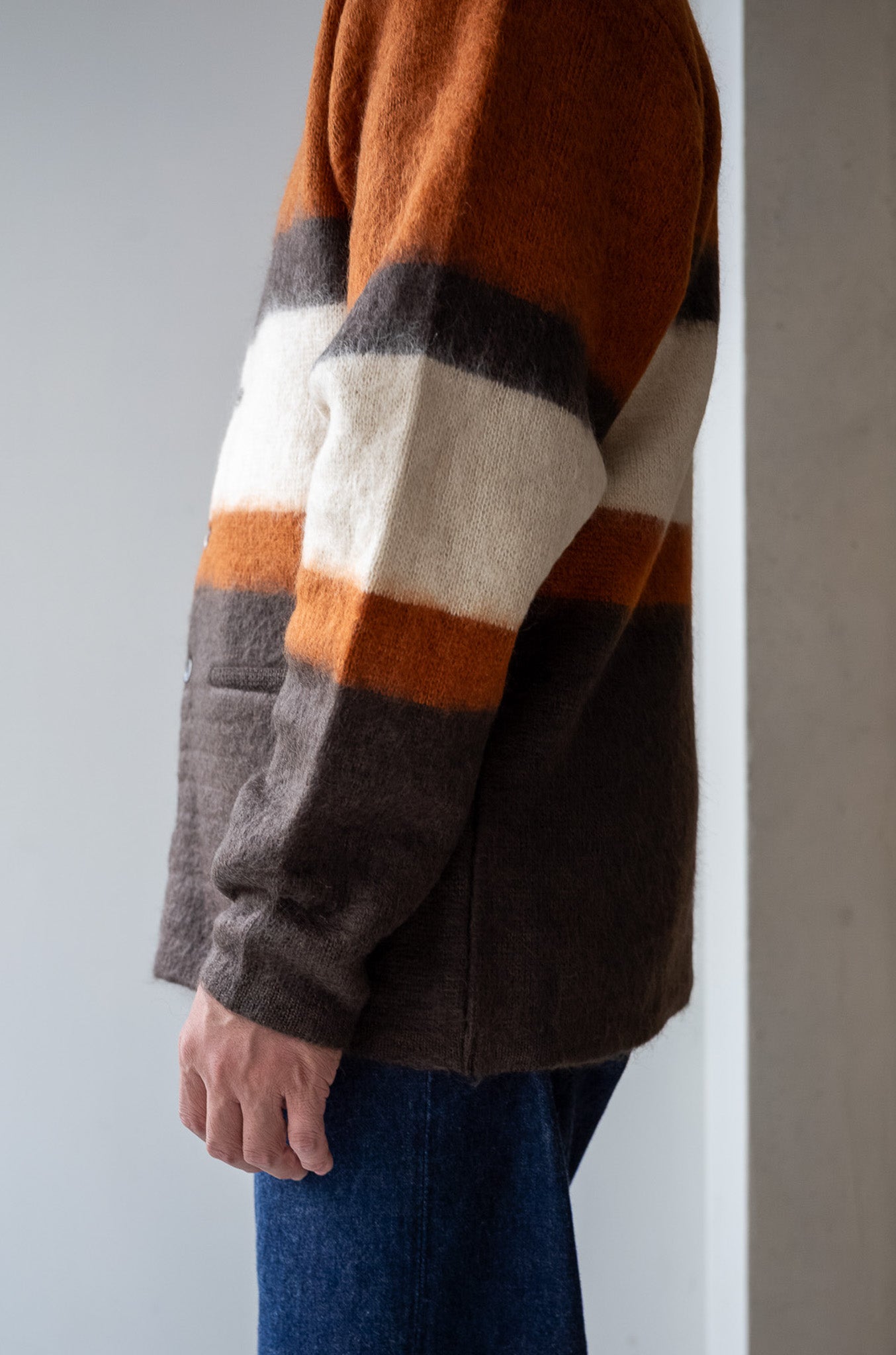 Stupid Shaggy Panel Cardigan〔BROWN BASE〕