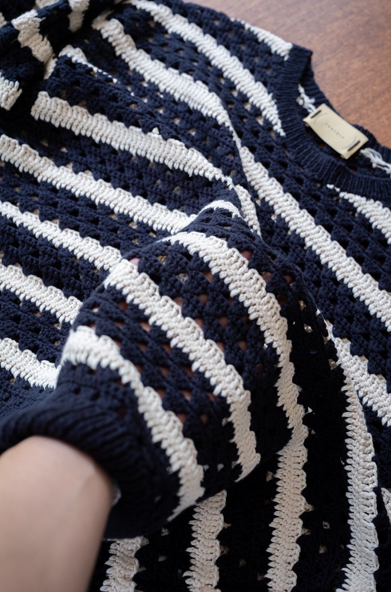 Crochet Horizontal Stripe Pullover〔NAVY × MILK〕